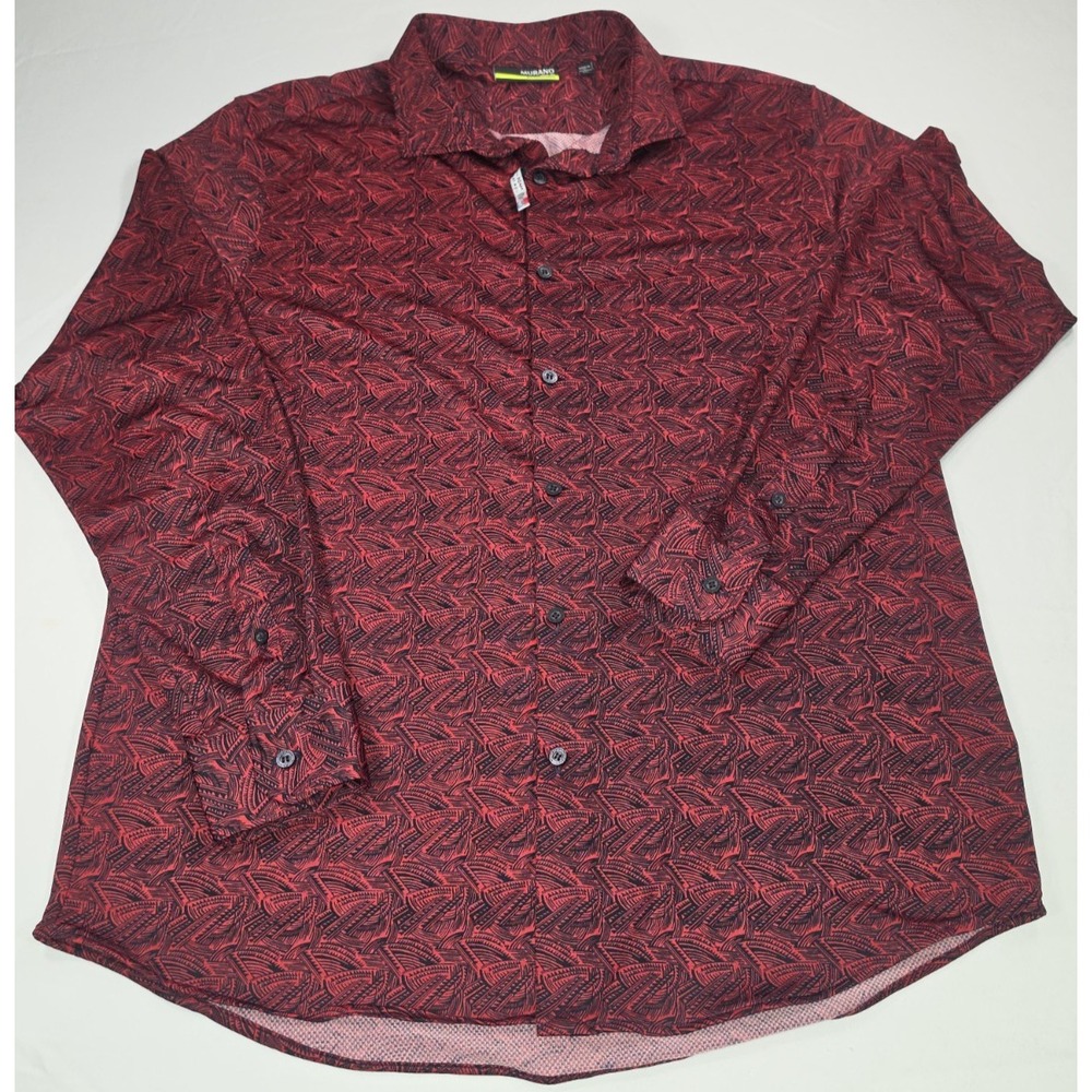Murano Slim Fit Performance Red Geometric Button Down Shirt Men's XL